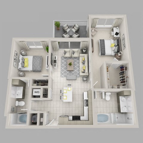 Floor plan for 2 beds, 2 baths, 1090 sqft